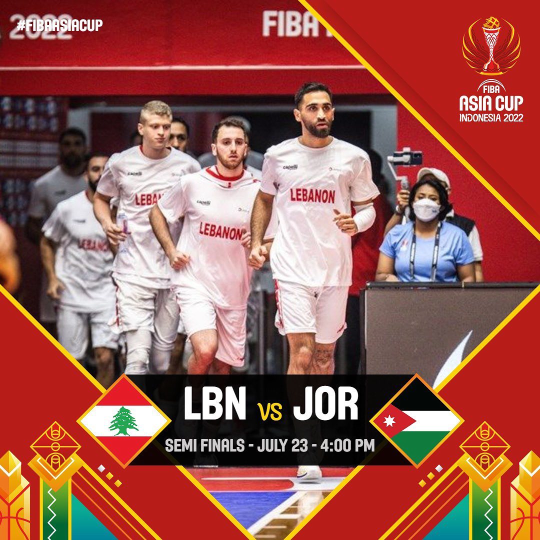 الدور النصف نهائي من بطولة ءاسيا في كرة السلّة ’’ إندونيسيا 2022 ’’ : ( أستراليا × نيوزيلندا ) , ( لبنان × الأردن ) ظهر اليوم .